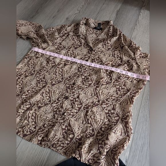 Lane Bryant Brown Paisley Bell Sleeve Button Down Boho Top Plus Size 18/20 - Picture 5 of 6